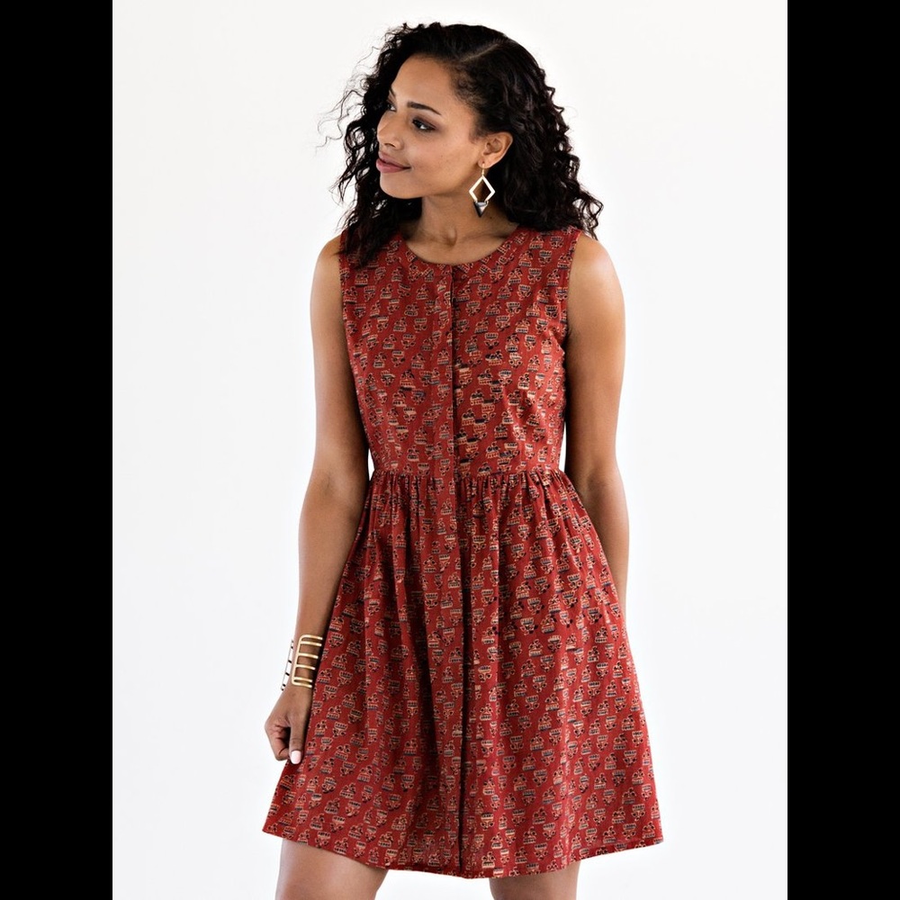 Mata Traders Block Print Sleeveless Dress Small